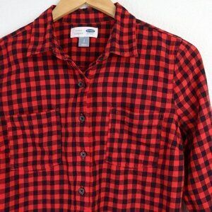 Red + Black Flannel Shirt Buffalo Plaid Popover Top Old Navy S Button Pullover